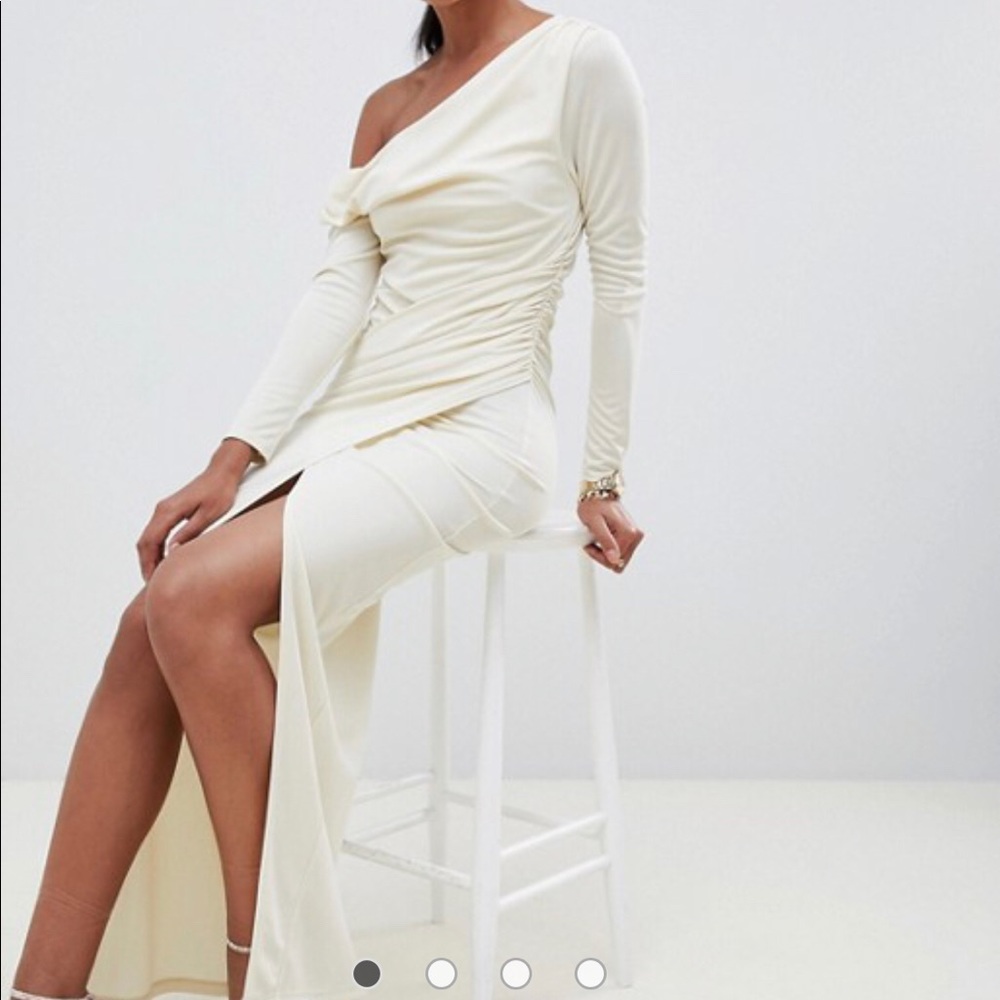 ASOS cream white off the shoulder dress